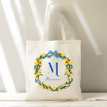 Tote Bag Citrons bleu arc-de-cercle personnalisés cadeaux<br><div class="desc">Citrons bleu arc ruban coquette douche nuptiale cadeaux de demoiselle d'honneur personnalisés sac fourre-tout monogrammé,  citrus citrons bleu et jaune sac fourre-tout personnalisé; marionnettes d'été cadeaux sac fourre-tout fête nuptiale faveurs</div>