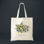 Tote Bag Citrons | Bridesmaid Bouquet Olives noires<br><div class="desc">citrons méditerranéens italiens et bouquet d'olives noires Femme de mariée ou autre membre de la fête de mariage monogramme / nom design avec des nuances de turquoise sombre,  noir et jaune citron. Conception composite par Holiday Hearts Designs.</div>