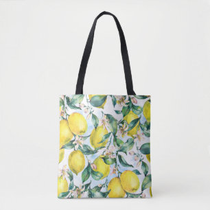 Tote Bag citrons d'aquarelle, branche d'agrumes frais.