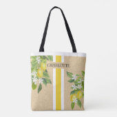 Tote Bag Citrons et fleurs Monogram Faux Burlap Jute (Dos)