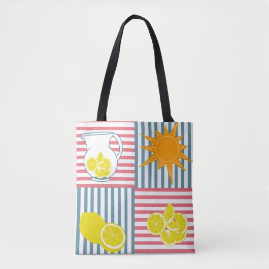 Tote Bag citrons jaune vif, soleil orange, lancers d'été (Devant)