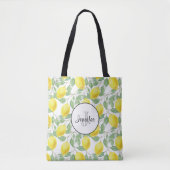 Tote Bag Citrons jaunes avec Monogramme Motif vert (Devant)