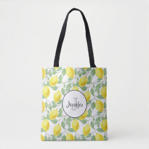 Tote Bag Citrons jaunes avec Monogramme Motif vert