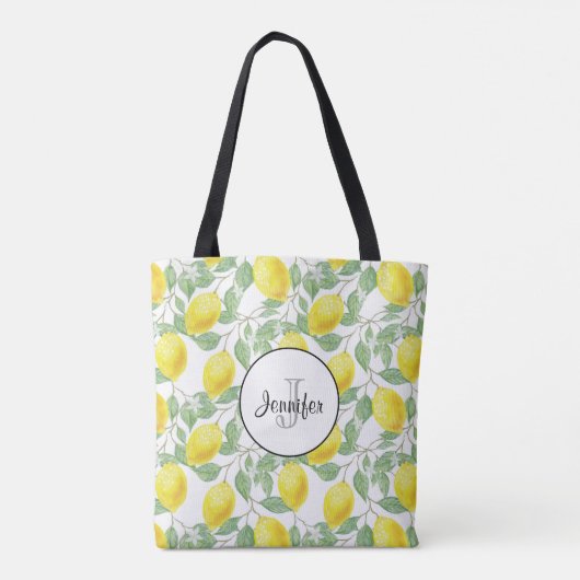 Tote Bag Citrons jaunes avec Monogramme Motif vert (Dos)