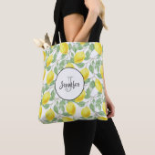 Tote Bag Citrons jaunes avec Monogramme Motif vert (De près)