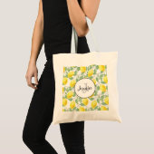 Tote Bag Citrons jaunes avec Monogramme Motif vert (Devant (produit))