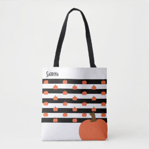 Tote Bag Citrouille avec bandes blanches et noires - Person