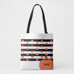 Tote Bag Citrouille avec rayures blanches et noires - Perso