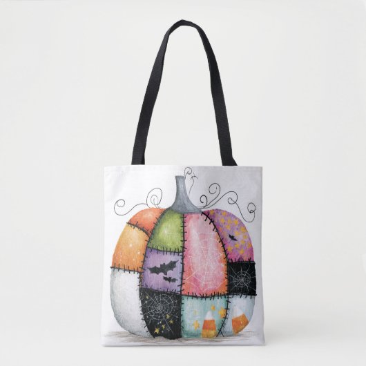 Tote Bag Citrouille blanche patchwork Halloween (Devant)