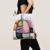Tote Bag Citrouille blanche patchwork Halloween (De près)