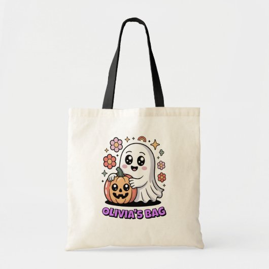 Tote Bag Citrouille d'accrochage de Ghost Retro Cute Hallow (Devant)