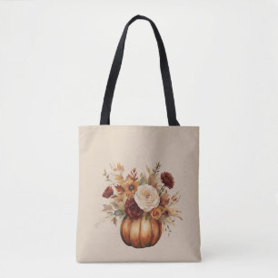 Tote Bag Citrouille d'aquarelle de saison automnale et fleu
