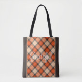Tote Bag Citrouille d'automne classique Orange Brown Tartan (Devant)