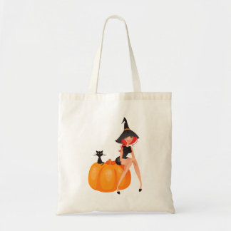 Tote Bag Citrouille de la sorcière d'Halloween et chat noir