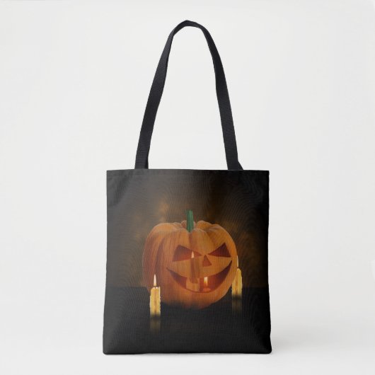 Tote Bag Citrouille de lanternes d'Halloween avec bougies (Devant)