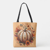 Tote Bag Citrouille décoratif d'Halloween avec fleurs Feuil (Dos)