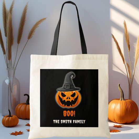 Tote Bag Citrouille d'Halloween "BOO !" - Nom personnalisé