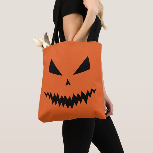 Tote Bag Citrouille d'Halloween Jack O'Lantern noire orange (De près)
