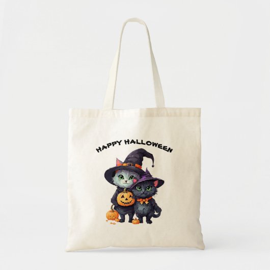Tote Bag citrouille d'Halloween mignon et chats noirs cadea (Devant)