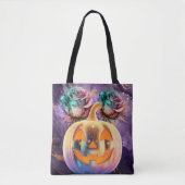 Tote Bag Citrouille et Roses d'Halloween violet (Devant)