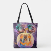 Tote Bag Citrouille et Roses d'Halloween violet (Dos)