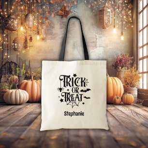 Tote Bag Citrouille Face Jack-o'-lantern avec nom