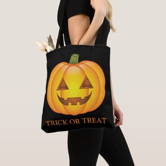 Tote Bag Citrouille Halloween Cute Avec Tricot Ou Texte De  (De près)
