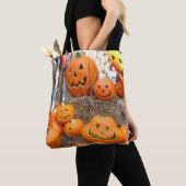 Tote Bag Citrouille halloween Jack-o'-lantern orange citrou (De près)