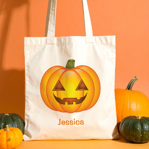 Tote Bag Citrouille Halloween mignon Avec Nom Personnalisé