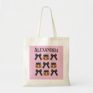 Tote Bag Citrouille Halloween personnalisé Bow rose