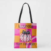 Tote Bag Citrouille Halloween personnalisé Bow rose orange (Devant)