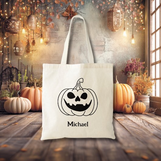 Tote Bag Citrouille Jack O Lantern avec nom