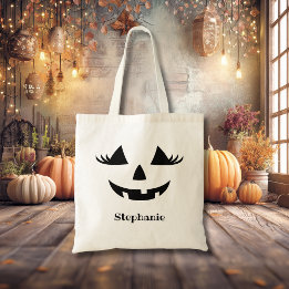 Tote Bag Citrouille Jack-o'-lantern Lashes Avec Prénom