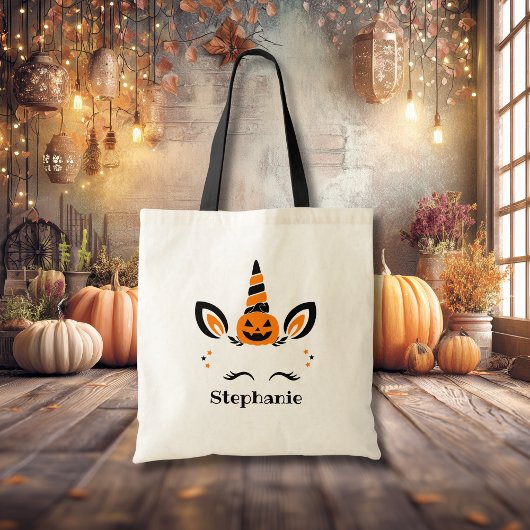 Tote Bag Citrouille licorne avec nom