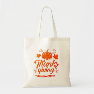 Tote Bag Citrouille mignon avec texte Thanksgiving Typograp