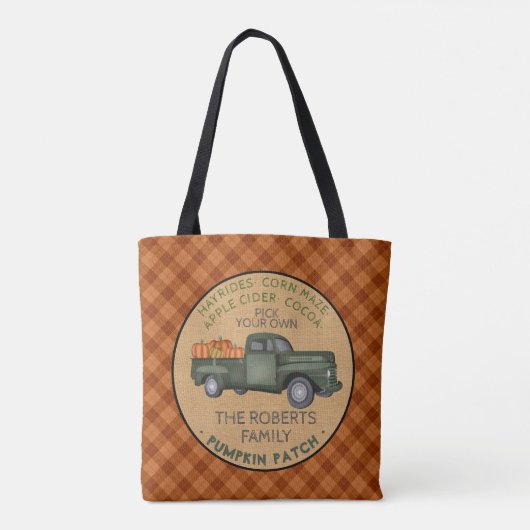 Tote Bag Citrouille Patch Farm Rustic Fall Plaid Camion Vin (Dos)