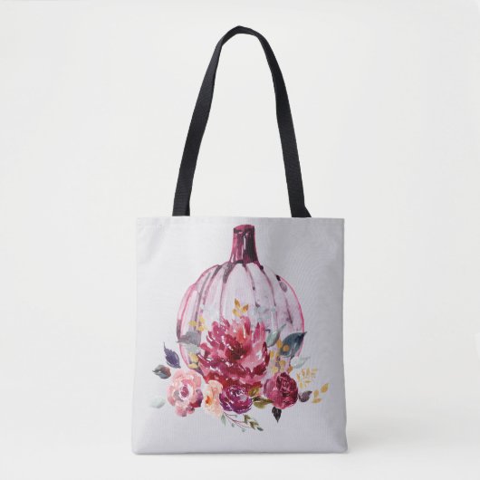 Tote Bag Citrouille rose automne aquarelle fleurie automne  (Devant)