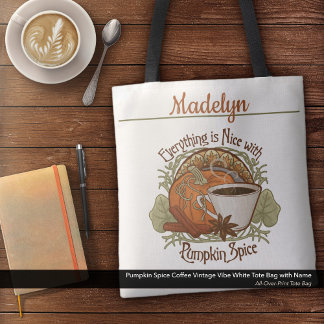 Tote Bag Citrouille Spice Café Vintage Nom de la vibe Blanc