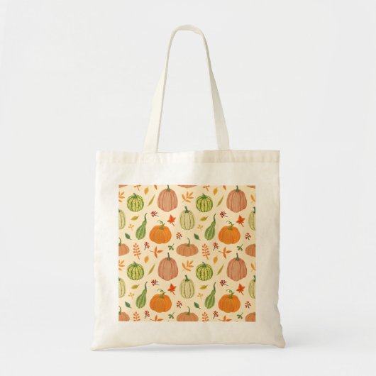 Tote Bag Citrouille vert et orange, motif sans soudure. (Devant)