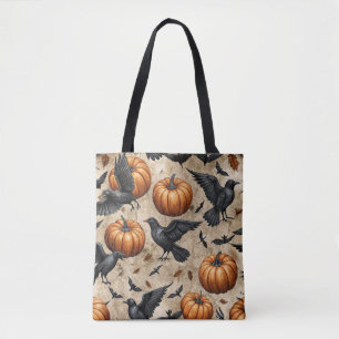 Tote Bag Citrouilles, corbeaux et chauves-souris Motif d'Ha