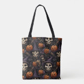 Tote Bag Citrouilles Crânes Fleurs Halloween (Dos)
