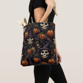 Tote Bag Citrouilles Crânes Fleurs Halloween (De près)