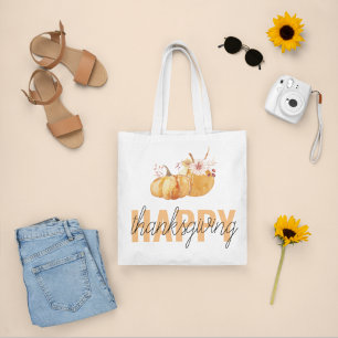 Tote Bag Citrouilles d'aquarelle et Bon thanksgiving orange