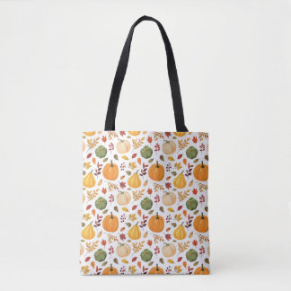 Tote Bag Citrouilles de récolte et Motif de feuilles d'auto
