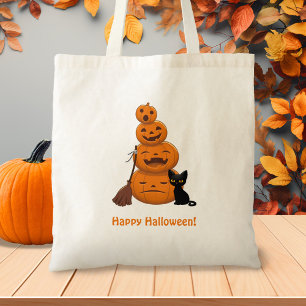 Tote Bag Citrouilles d'Halloween et chat noir