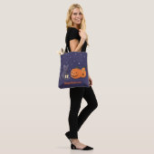 Tote Bag Citrouilles Lanterne Chat Noir Halloween Violet (Sur le modèle)