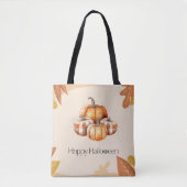 Tote Bag Citrouilles orange et blanc placés Halloween Brown (Devant)