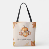 Tote Bag Citrouilles orange et blanc placés Halloween Brown (Dos)