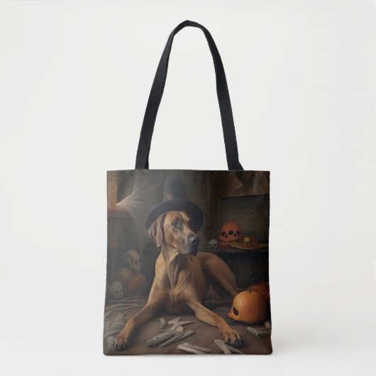 Tote Bag Citrouilles Rhodesian Ridgeback Halloween Effrayan (Devant)