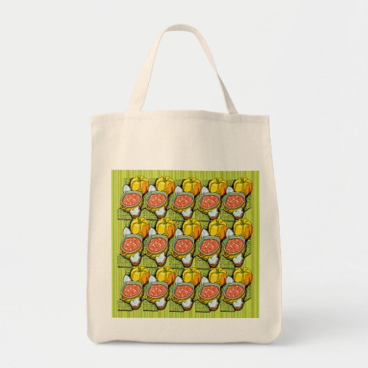 Tote Bag Citrouilles, soupe et Arrière - plan rayé (Devant)
